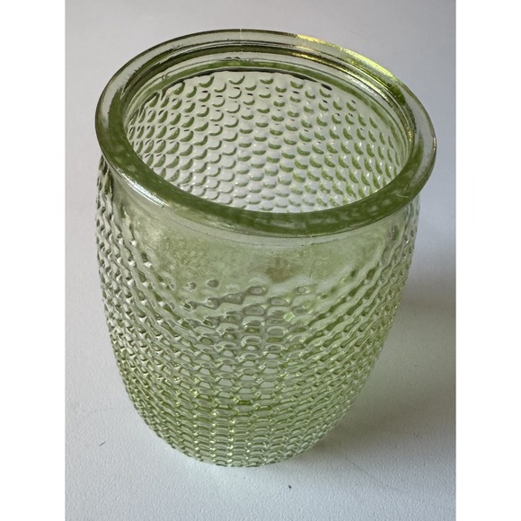 Unmarked Other - Vintage Glass Honeycomb Vase Green MCM 6 x 4" Hobnail Display Jar or For Flowers